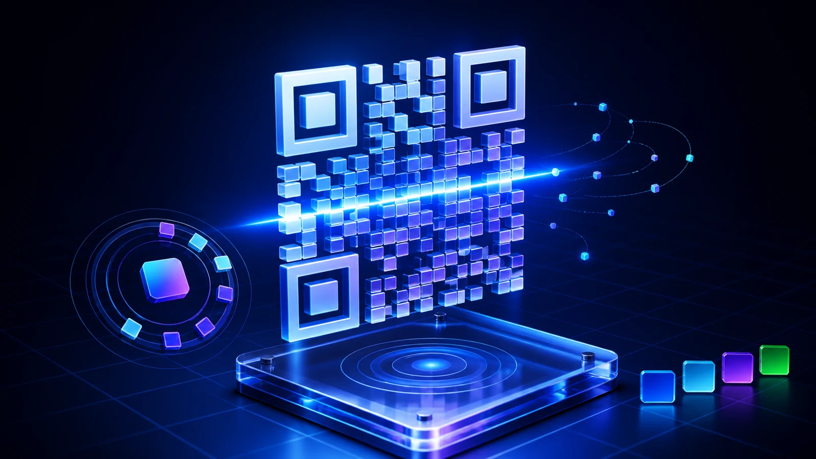 Светящийся объёмный QR-код проходит сканирование